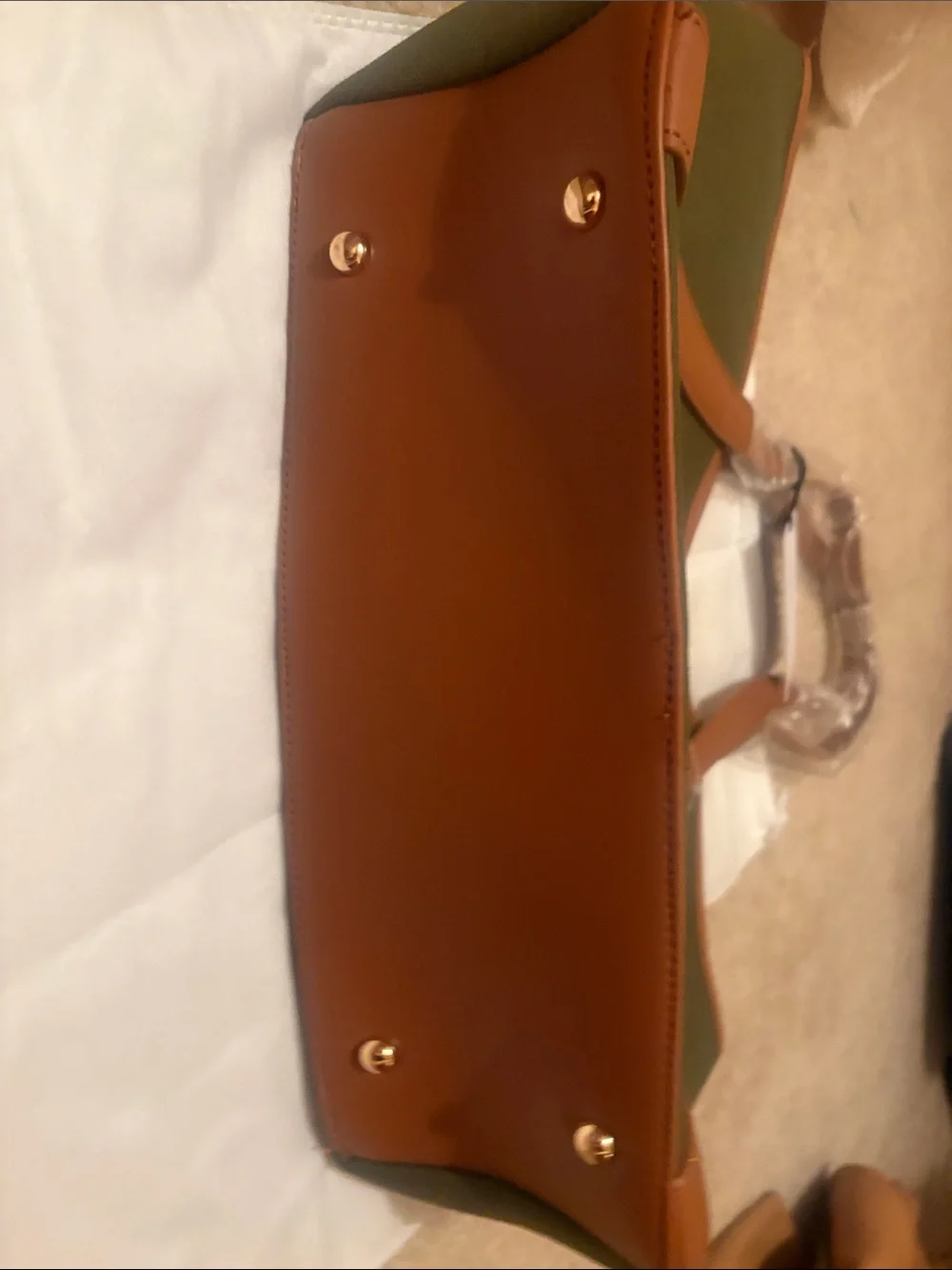 41 Hawthorne, NWT Olive Green Tote Bag with Tan Trim -